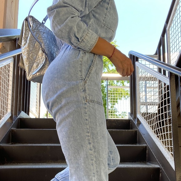 Bershka Bleached denim Jumpsuit with front zipper long sleeves - Picture 5 of 16